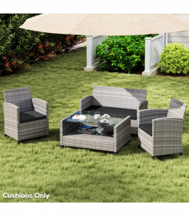 Outsunny 3PCs Rattan Garden Seat Cushions Pads for Patio Furniture Black