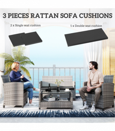 Outsunny 3PCs Rattan Garden Seat Cushions Pads for Patio Furniture Black