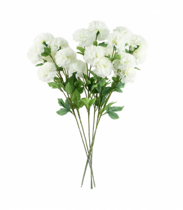 Pack of 6 x 70cm White Artificial Carnation Stem - 24 Flowers