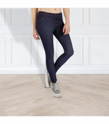 RJM Ladies Faux Leather Wet Look Leggings, High Waist, Blue