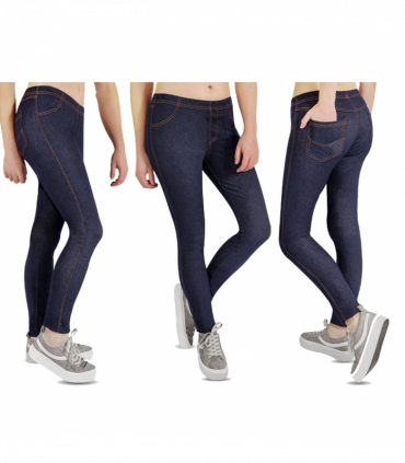 RJM Ladies Faux Leather Wet Look Leggings, High Waist, Blue