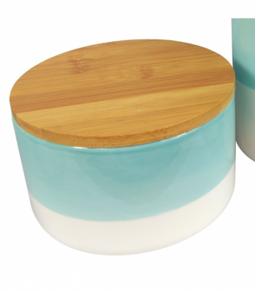 Set of Three Canisters Aqua Green Ceramic Storage Jars with Lids