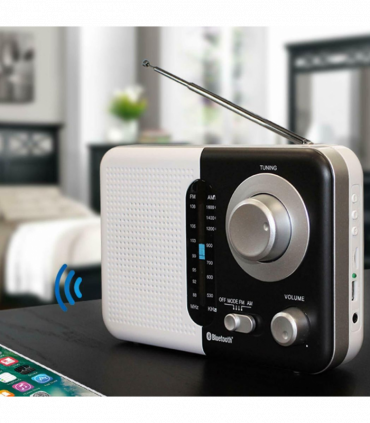 Soundz SZ412 AM/FM Bluetooth Radio with USB Port And SD Card Slot, Black/White