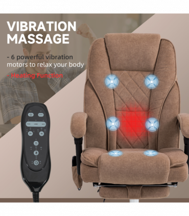 Vinsetto Massage Office Chair, Heated Reclining Desk Chair, Brown