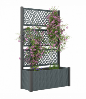 Outsunny Garden Planter Box with Trellis, Rattan Raised Bed, Charcoal Grey