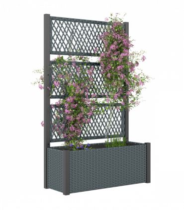 Outsunny Garden Planter Box with Trellis, Rattan Raised Bed, Charcoal Grey