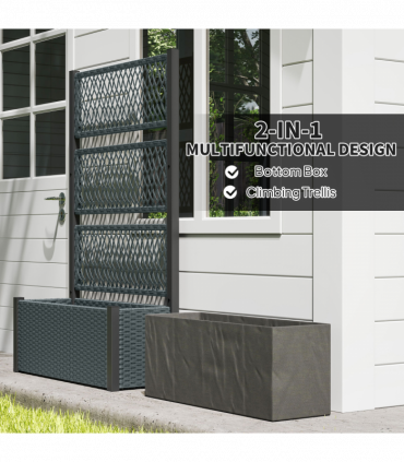 Outsunny Garden Planter Box with Trellis, Rattan Raised Bed, Charcoal Grey