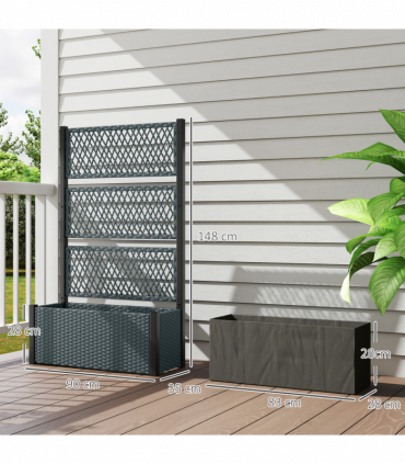 Outsunny Garden Planter Box with Trellis, Rattan Raised Bed, Charcoal Grey