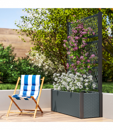 Outsunny Garden Planter Box with Trellis, Rattan Raised Bed, Charcoal Grey