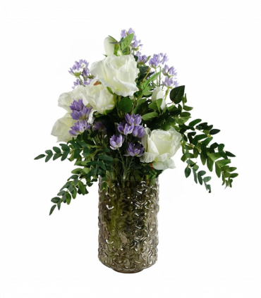 Pack of 6 x 80cm Artificial White Rose Stem - 18 flowers