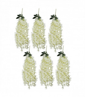 Pack of 6 x 80cm Hanging Wisteria Flowers in Cream