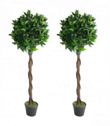 Pair of 120cm (4ft) Twist Natural Artificial Topiary Bay Laurel Ball Trees