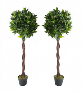 Pair of 120cm (4ft) Twisted Stem Artificial Topiary Bay Laurel Ball Trees