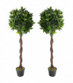 Pair of 120cm (4ft) Twisted Stem Artificial Topiary Bay Laurel Ball Trees