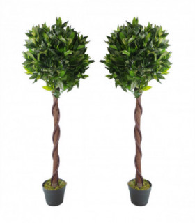 Pair of 120cm (4ft) Twisted Trunk Artificial Topiary Bay Laurel Ball Trees