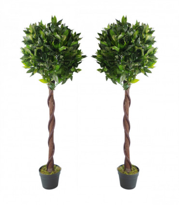 Pair of 120cm (4ft) Twisted Trunk Artificial Topiary Bay Laurel Ball Trees