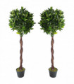 Pair of 120cm (4ft) Twisted Trunk Artificial Topiary Bay Laurel Ball Trees
