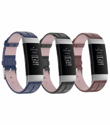 Real Leather Watch Band for Fitbit Charge 3 - Blue