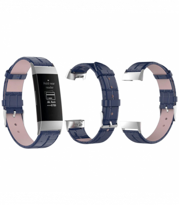 Real Leather Watch Band for Fitbit Charge 3 - Blue