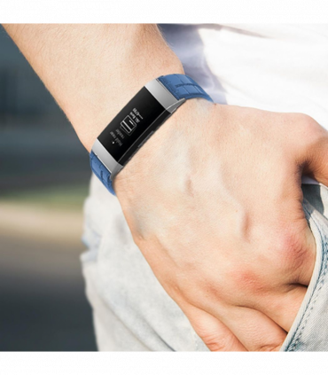 Real Leather Watch Band for Fitbit Charge 3 - Blue