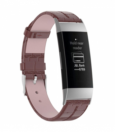 Real Leather Watch Band for Fitbit Charge 3 High Quality And Comfortable- Brown