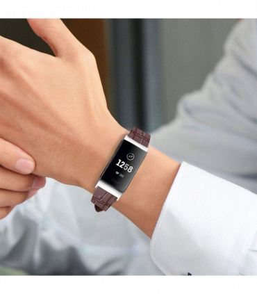 Real Leather Watch Band for Fitbit Charge 3 High Quality And Comfortable- Brown