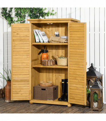 Wooden Garden Storage Shed Unit, 3-Tier Shelves Tool Cabinet Organizer