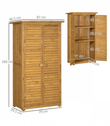 Wooden Garden Storage Shed Unit, 3-Tier Shelves Tool Cabinet Organizer