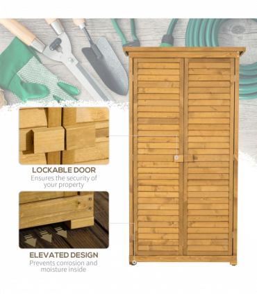 Wooden Garden Storage Shed Unit, 3-Tier Shelves Tool Cabinet Organizer