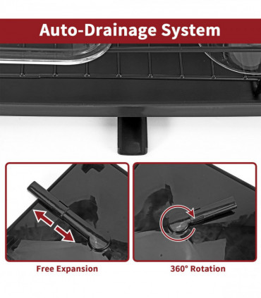 Dish Rack Black Stainless Steel 2-Tier Detachable Modern Auto Drainage System