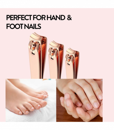 Envie Nail Clippers Stainless Steel Ergonomic Rose Gold Nail Cutter, Set of 3