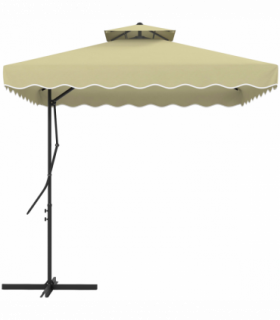 Outsunny 2.5m Square Cantilever Garden Parasol Umbrella with Cross Base, Beige