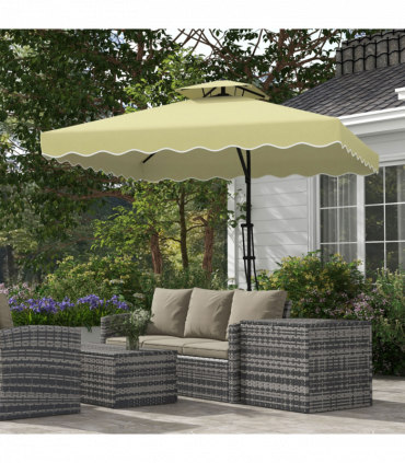 Outsunny 2.5m Square Cantilever Garden Parasol Umbrella with Cross Base, Beige