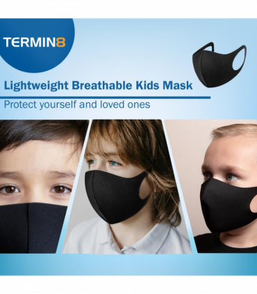 Termin8 Lightweight Breathable Reusable Face Mask for Kids, Machine Washable - Black