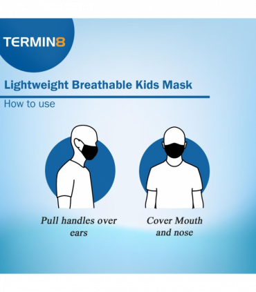 Termin8 Lightweight Breathable Reusable Face Mask for Kids, Machine Washable - Black