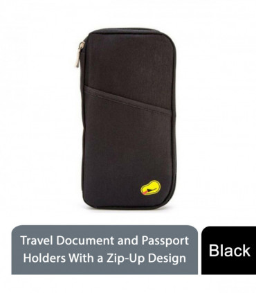Travel Document and Passport Holders With a Zip-Up Design, Black