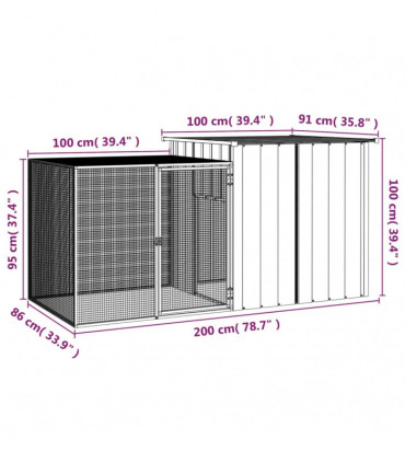 vidaXL Rabbit Cage Grey 200x91x100 cm Galvanised Steel