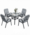 Outsunny Garden Dining Set, Glass Table w/ Umbrella Hole & Texteline Seats