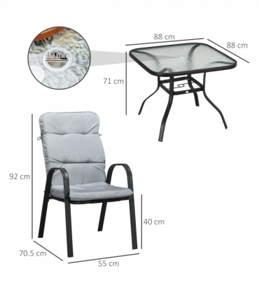 Outsunny Garden Dining Set, Glass Table w/ Umbrella Hole & Texteline Seats