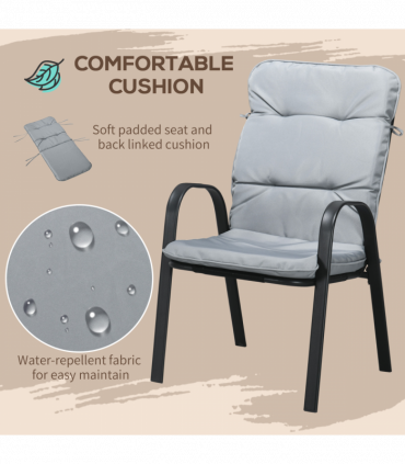 Outsunny Garden Dining Set, Glass Table w/ Umbrella Hole & Texteline Seats