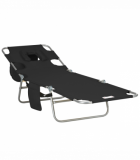 Patio Foldable Sun Lounger 5 Level Adjustable Reclining Chair Black