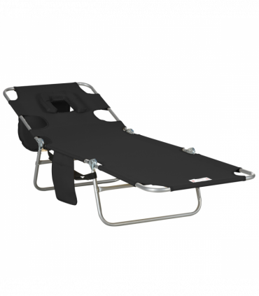 Patio Foldable Sun Lounger 5 Level Adjustable Reclining Chair Black