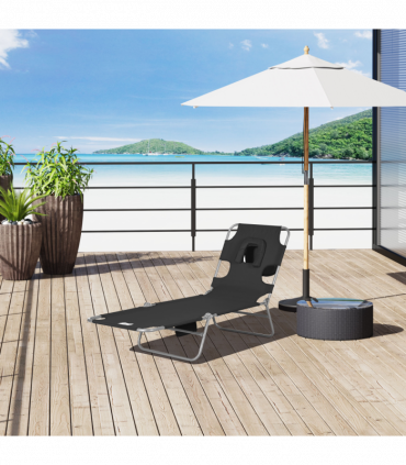 Patio Foldable Sun Lounger 5 Level Adjustable Reclining Chair Black