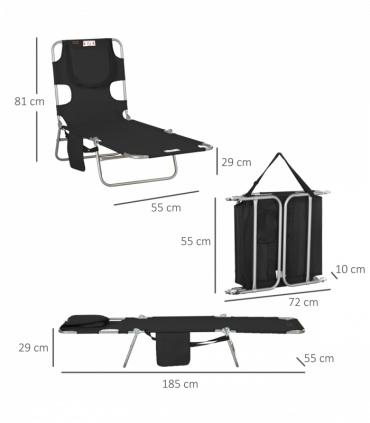 Patio Foldable Sun Lounger 5 Level Adjustable Reclining Chair Black