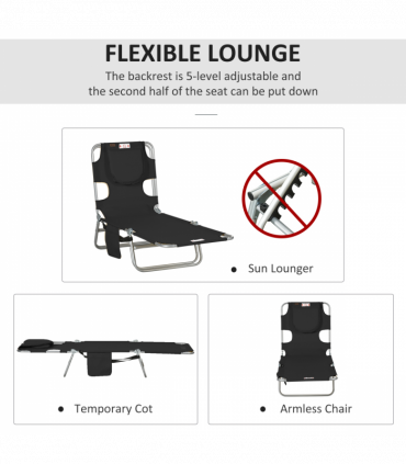 Patio Foldable Sun Lounger 5 Level Adjustable Reclining Chair Black