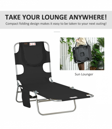 Patio Foldable Sun Lounger 5 Level Adjustable Reclining Chair Black