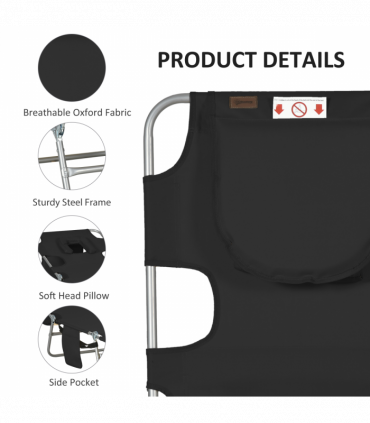 Patio Foldable Sun Lounger 5 Level Adjustable Reclining Chair Black