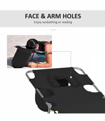 Patio Foldable Sun Lounger 5 Level Adjustable Reclining Chair Black