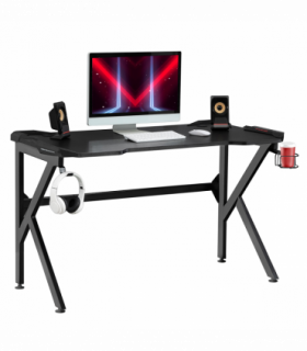 Spacious Gaming Desk Home Racing w/ Steel Frame Cup Headphone Holder Hook