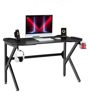 Spacious Gaming Desk Home Racing w/ Steel Frame Cup Headphone Holder Hook